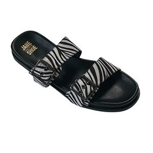 Jane and the Shoe Audrey Double Buckle Sandals in Zebra Print